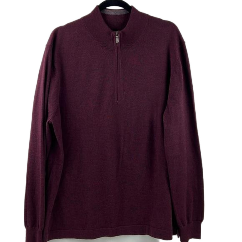 Joseph Abboud Men's Casual Burgundy ¼ Zip Mock Neck Sweater